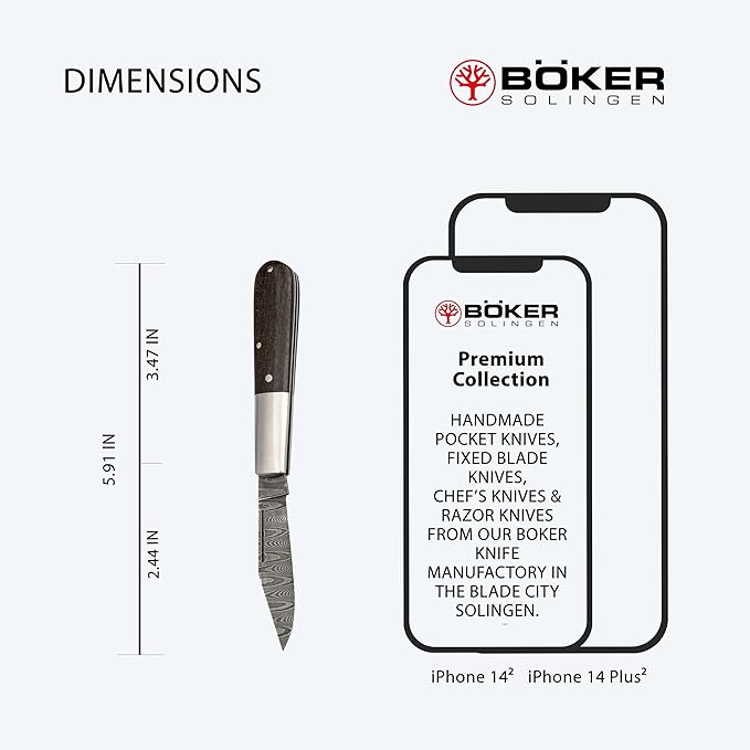 Boker Solingen® Barlow M4 Sherman Damascus - handcrafted slipjoint pocket knife - EDC gentleman knife with Damascus blade - classic 2-hand folding knife with case & gift box