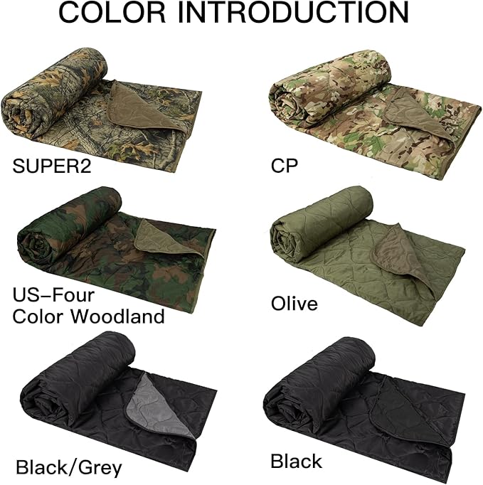 Military Poncho Liner 55”x 79” Camping Blanket Woobie Compact Waterproof for Travel Stadium Outdoor Camping