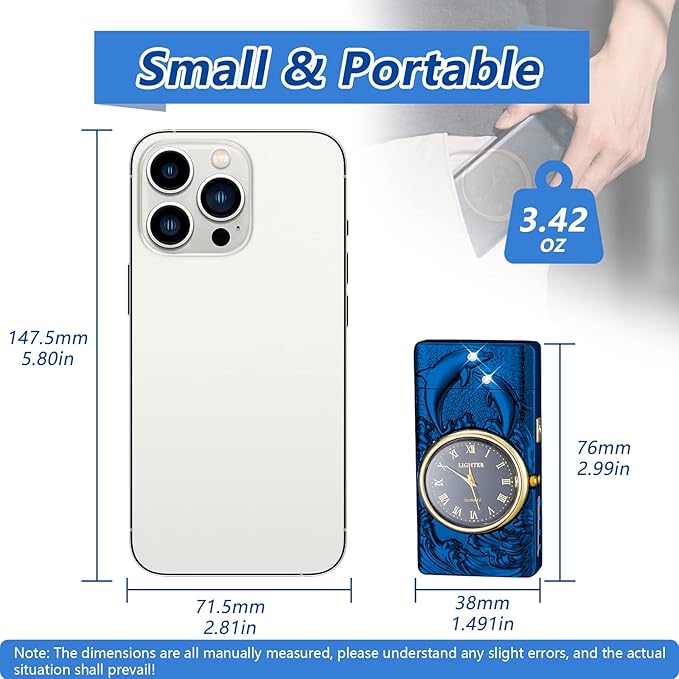 Cool lighters Windproof Lighter arc Lighter Electric lighters Rechargeable Flameless Plasma Lighter with Battery Indicator, lighters for Men (Blue)