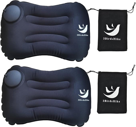 2 Pack Inflatable Pillow Camping, Inflatable Air Pillow for Neck and Lumbar Support, Press-to-Inflate Design, Travel Pillows for Camping, Hiking, and Backpacking - Black