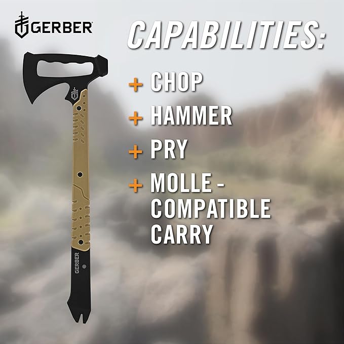 Gerber Gear Downrange Tactical Tomahawk - Multi-Tool Hammer Head Survival Axe with Steel Prybar - Tactical Gear with Included MOLLE Sheath