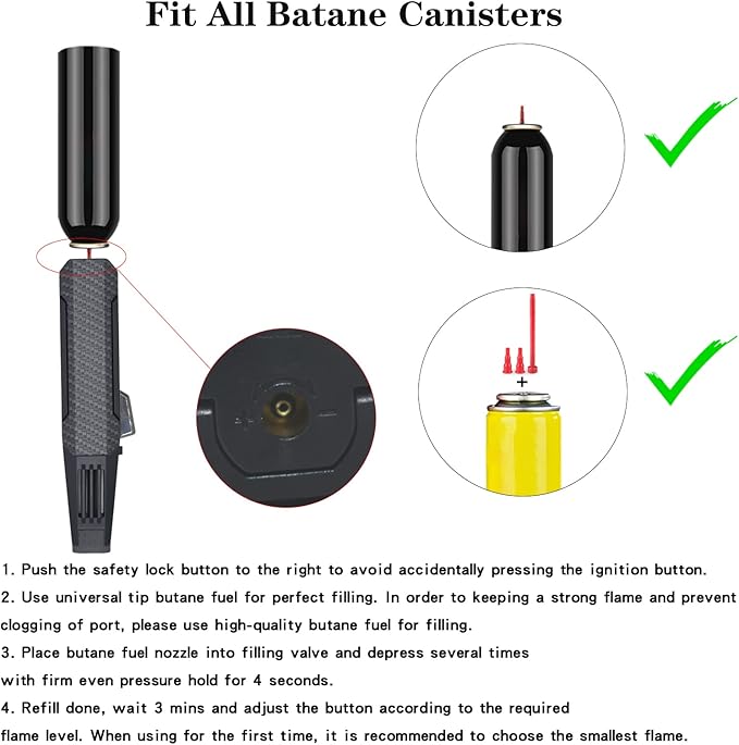 DOUBFIVSY Jet Torch Butane Lighter with Gift Box, Bright Fire Lighter Windproof Refillable Butane Lighter Adjustable Flame Lighters for Cigar Grill BBQ Camping (Butane Not Included) (Carbon Fiber)