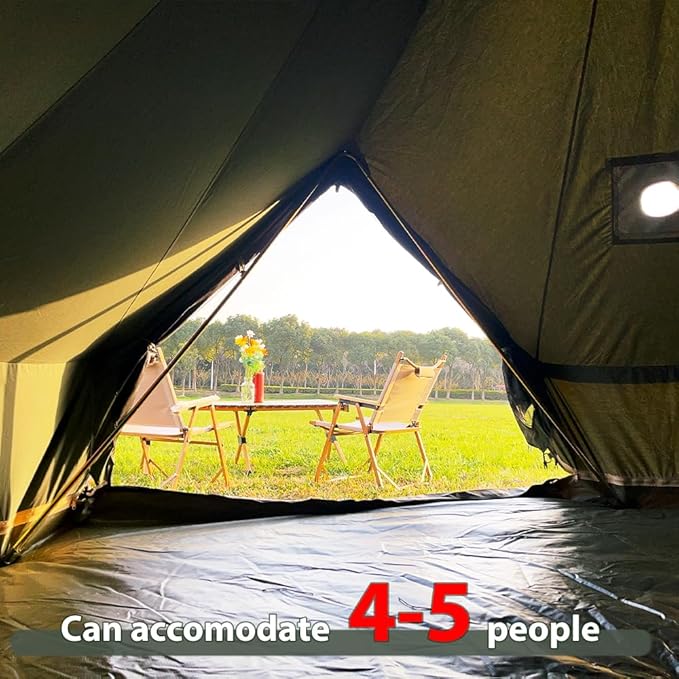 Cotton Canvas Bell Tent with Stove Jack, Roomy Yurt for Family Glamping Camping, 4 Season Tent with Zipped Removable Floor