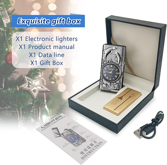 Electric Lighters Rechargeable USB Lighter Flameless Windproof Plasma Arc Lighters with Watch dial Electronic Lighter Candle Unique Fancy Cool Lighters for Candle (Black)