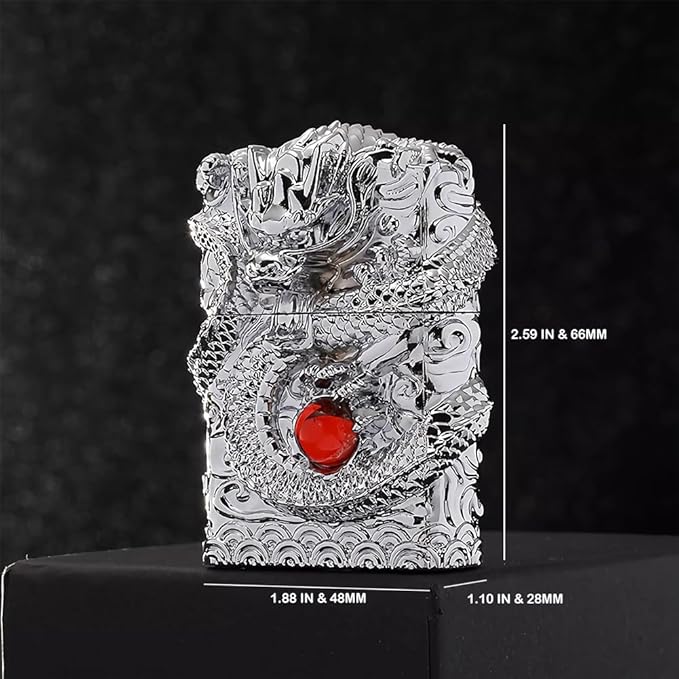 Dragon Lighter Premium Kerosene Soft Flame Lighter with Adjustable Flame, Refillable, Windproof and Pocket Size for Outdoor Camping, Travel, and Household Use (Silver)