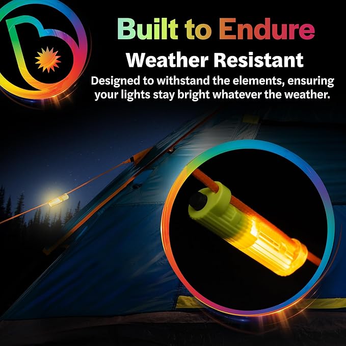Brightz TentBrightz LED Tent String Lights for Guylines - Never Trip On Your Tent Strings Again - Keeps Tent Strings Visible at Night - Attaches to Tent Guy-Lines Campsite Safety Lights for Tents