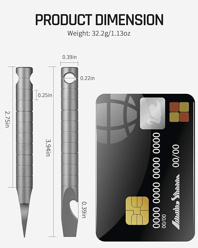 TISUR Titanium EDC Pry Bar, Keychain Prybar Multitool With Bottle Opener, 6 in 1 Portable Pocket Mini Crowbar Tool (Grey)