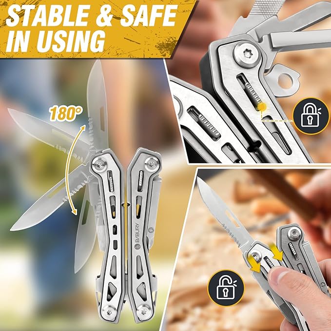 BIBURY 17-in-1 Multitools, Portable Multitool Foldable Spring-Loaded Pliers with Scissors, Can Opener & Screwdriver, Safety Locking EDC Tools for Camping, Outdoor Activities, Home Repair - Black