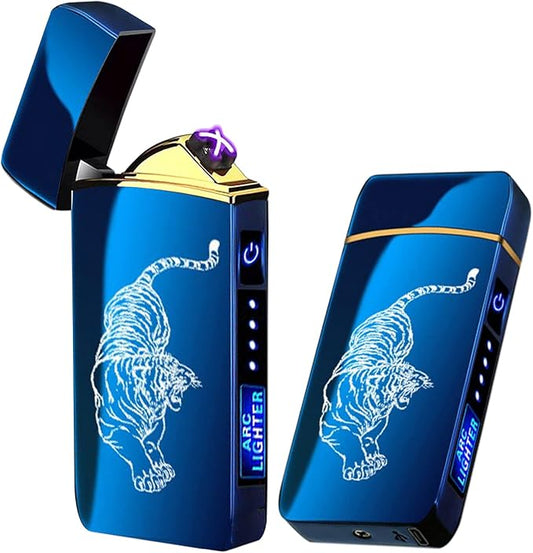 Arc Lighter, Smart Electric Lighter, USB Rechargeable Lighter Windproof Flameless Lighter Lightweight Plasma Lighter for Fire,BBQs,Fireworks,Candle,Camping - Outdoors Indoors (T3-Blue Tiger)
