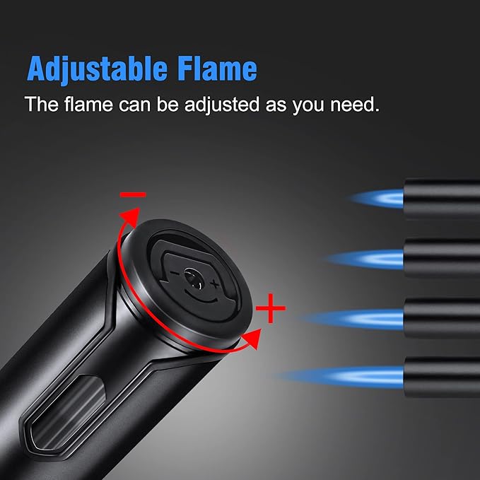 Butane Torch Lighter Refillable Torch Lighter 2 Pack Adjustable Jet Flame Butane Lighter Black 6-inch Pen Butane Lighter for BBQ Stove Grill Candle Camping 6-inch (Gas Not Included)
