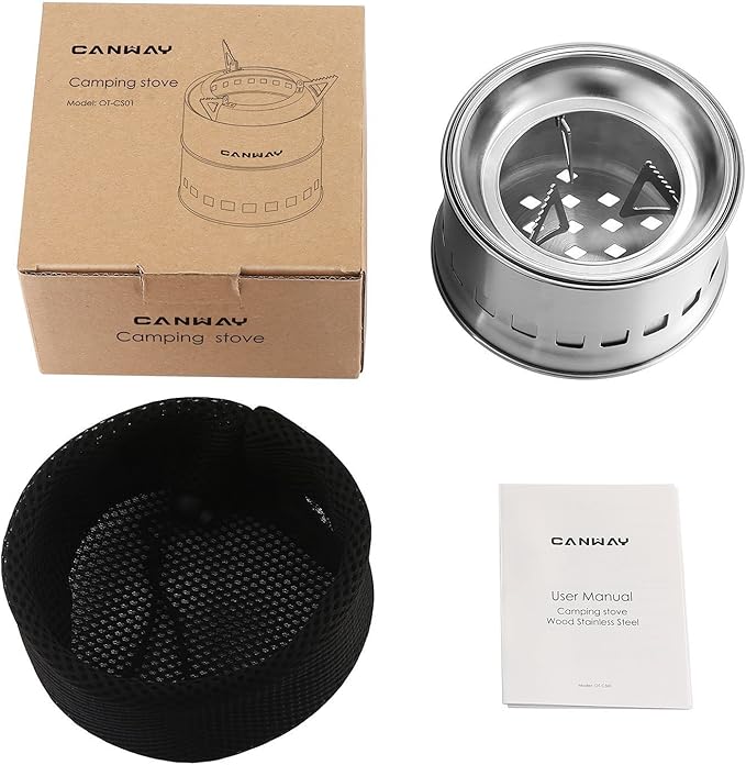 CANWAY Portable Camping Stove Wood Mini Camp Stove Survival Cooking Stove Stainless Steel Emergency Folding Camping Stove with Carry Bag for Outdoor Backpacking Hiking Traveling