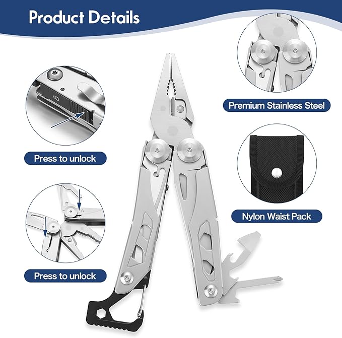 Multitool 11 in 1 Multi Function Pliers Folding Pocket Tool with Sheath Camo Portable Durable Stainless Steel Outdoor Tool,Durable and Lightweight EDC Gifts for Men Grandpa Husband