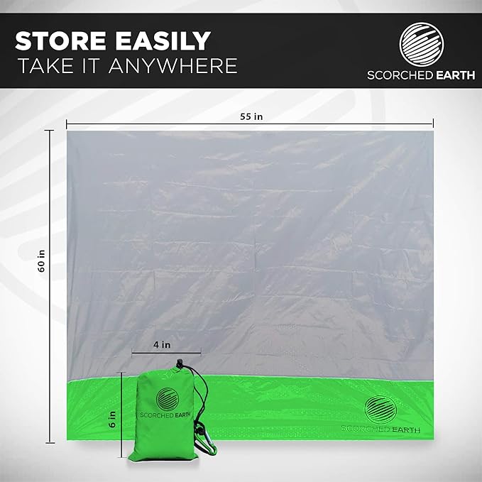 Pocket Blanket for Beach, Travel, Outdoor, Camping, Hiking, Picnic, Festival, Sports - Water Resistant, Compact, Durable Tarp, Corner Pockets, Bag, Built in Stakes (Lime Green, 60x55)