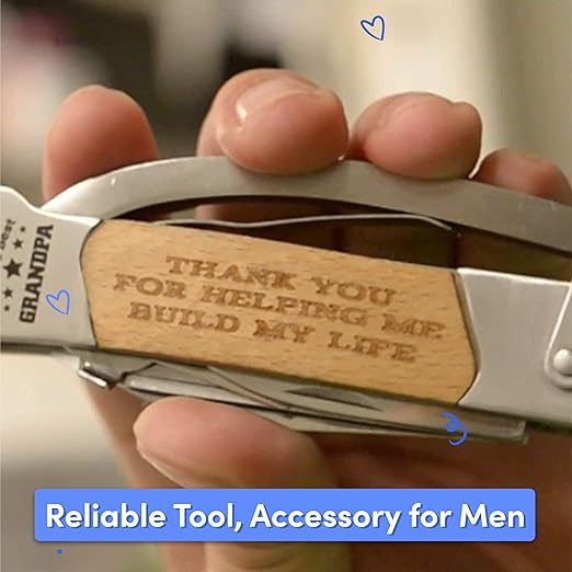 Multitool Camping Hammer for Men - Multi Purpose Gifts for Grandpa with Engraved Sentiments and Carrying Case - Stainless Steel and Pine Wood - Perfect for Camping Trips and Home Project