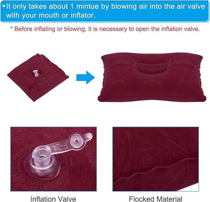 PATIKIL Inflatable Pillow, 2 Pack Ultralight Camping Travel Pillow Desk Rest Neck Support for Hiking Backpacking Office, Gray Wine Red