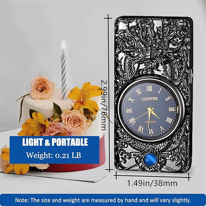 Cool Lighter with Clock Dial Electric Lighter with LED Power Display Plasma Lighter Windproof USB Rechargeable Lighter Gifts for Men Women(BlackDragon)