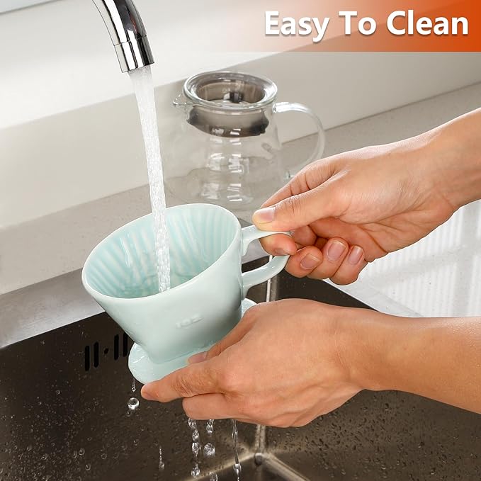 Pour Over Ceramic - Coffee Dripper Ceramic Coffee Maker with 3 Holes Flat Bottom, Porcelain Slow Filter Cone for Travel, Camping, Office, Home, Coffee Maker Brewโฆ
