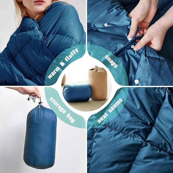 Mini Down Camping Blanket,Puffy Down Blanket Packable Lightweight Down Throw Quilt Water-Resistant Outdoor Travel Blanket for Camping,Hiking,Stadium,Picnic,Car39x55''Navyblue