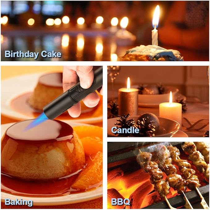 Torch Lighter, Butane Lighter with Fuel Level Window for Candle, Adjustable Fire Jet Torch Windproof Lighter Long for Grill Cooking Survival, Mini Men Gifts, Black (Lighter Fluid not Included)