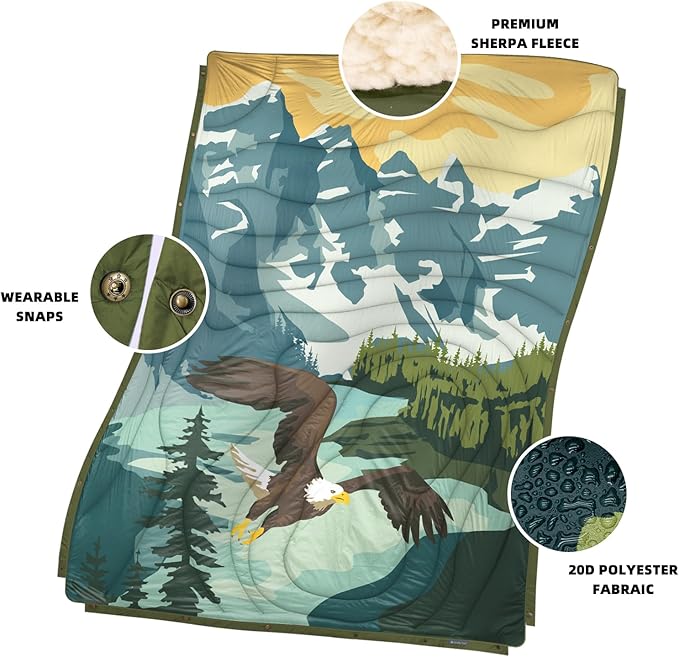 Outdoor Camping Blanket - Puffy Ultralight Packable Blankets for Sleeping, Camp, Travel, Hiking, Stadium, Sherpa Fleece Warm Puffer Portable Camping Quilt, DWR,Machine Washable,56"x 78"