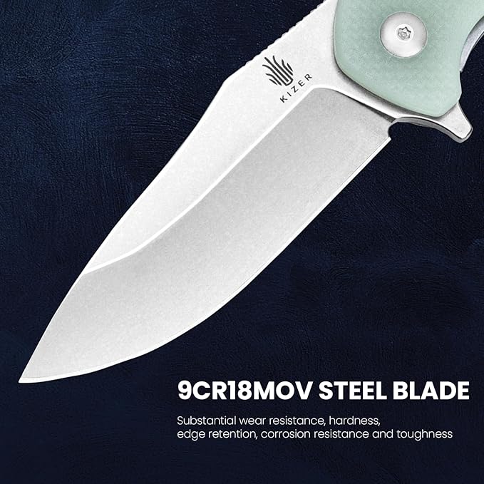 Kizer Yacht EDC Pocket Knife, 3 Inches Folding Knife with 9Cr18MoV Steel Blade, Jade Tactical Hunting Knife, Portable Survival Knife with G10 Handle with Clip, L3004A1