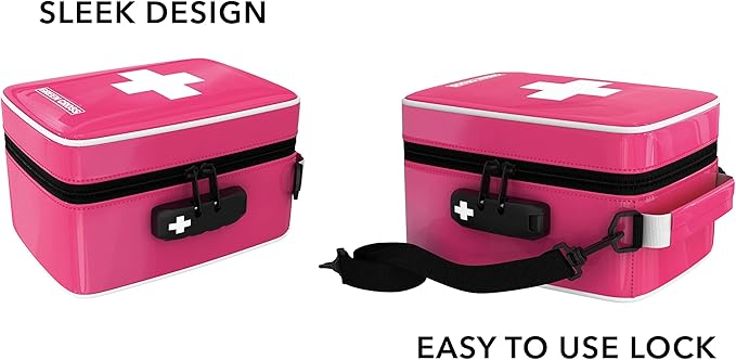 GREEN CROSS Smell Proof Medicine Bag with Combination Lock 8.5" x 5.5" x 4.5"(Pink Vinyl)