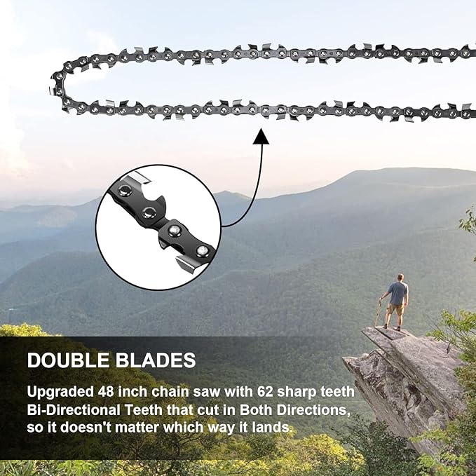 Hand Rope Chain Saw - 48" pocket chainsaw directly connected to 66 ft ropes to form high tree limb rope chainsaw for camping survival and tree pruning