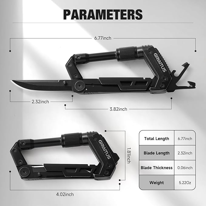 8-in-1 Carabiner Multitool with Pocket Knife and Survival Gear, Outdoor Essentials