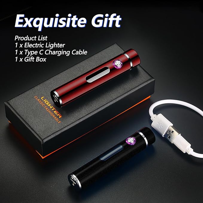 BABOBIU Electric Lighter Rechargeable Lighter Mini Windproof Lighter Flameless Cool Lighter with Double Arc Ignition USB Lighter for Camping, Hiking, Adventure (Red)