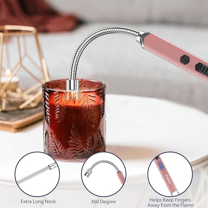 Electronic Candle Lighter Arc Windproof Flameless USB Rechargeable Electric Lighter (3 Pack - Rose Gold)