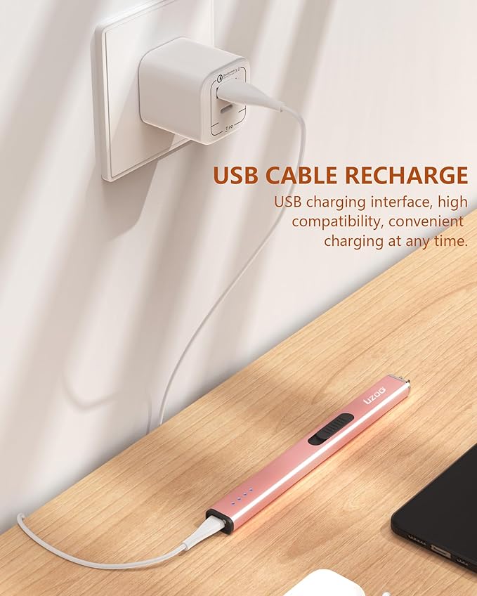 Candle Lighter, Upgraded USB Electric Lighter, Rechargeable Arc Lighter with LED Display, 360° Flexible Neck Flameless Grill Long Lighters for Candle Aromatherapy Camping BBQ Gas Stoves (Rose Gold)