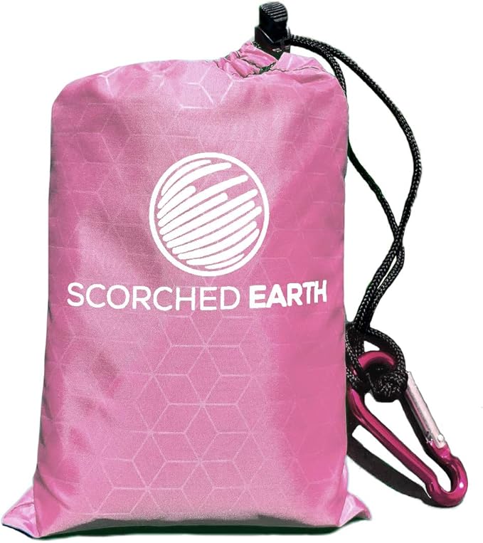 Pocket Blanket for Beach, Travel, Outdoor, Camping, Hiking, Picnic, Festival, Sports - Water Resistant, Compact, Durable Tarp - Corner Pockets, Bag, Built in Stakes (Rose Pink, 60x55)