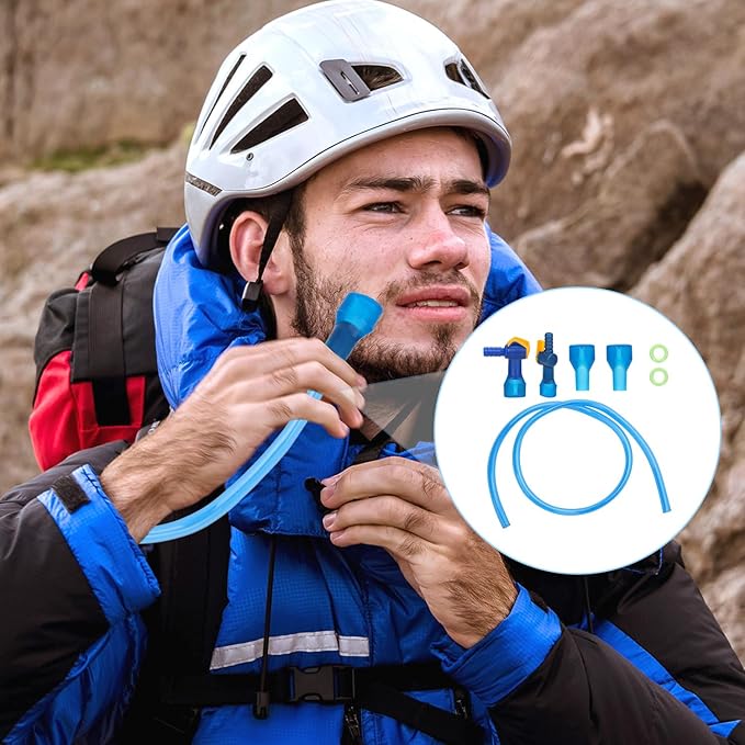 4pcs Bite Valve Replacement for Camelbak, Silicone Mouthpiece Nozzle Replacements with Straight & Angled Hose Connector O-Rings Water Pipe Tube for Hydration Bladder Cycling Camping Supplies