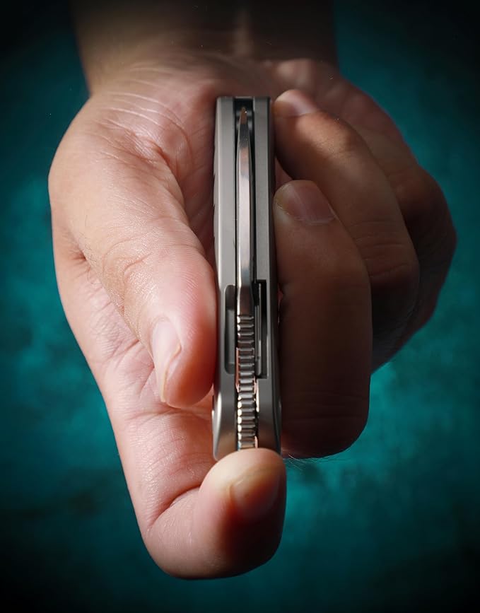 Knife Kage C03 Folding Knife,2.52" M390 Stonewashed Mirror Blade Pikal Knife,3.39" 6AL4V Titanium Handle Pocket Knife,2.61oz Lightweight Outdoor EDC Knife (Silver)