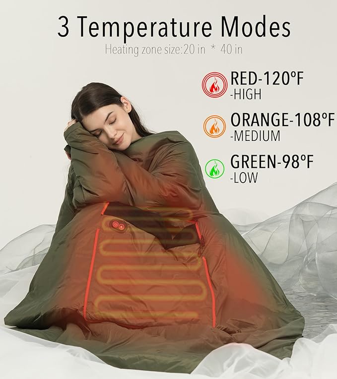 Teenager Tight Fit Battery Heated Blanket Adult 12V DC, Outdoor Heated Blanket Heated Cushion Blanket with Sleeve for Camping Outdoor
