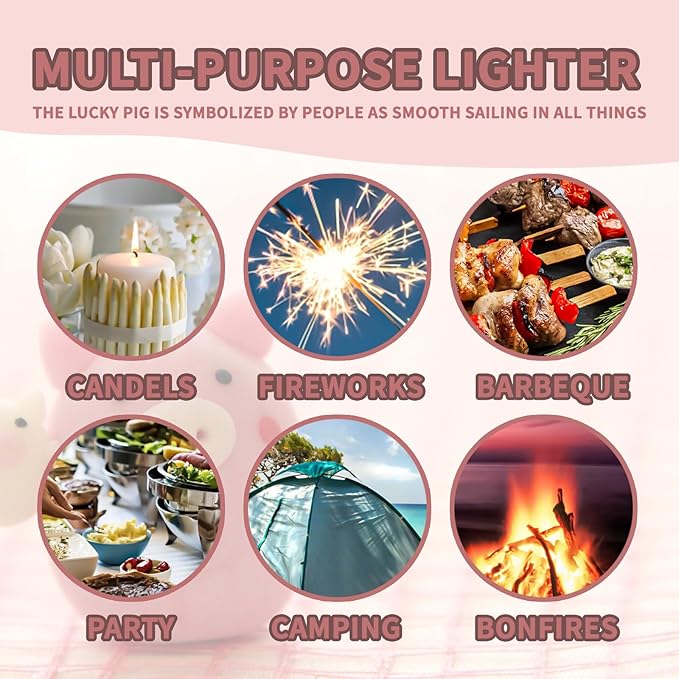 Cute Pink Piggy Shape Dual Soft Flame Butane Torch Lighters Refillable Animal Novelty Lighter for Gifts Fireplace Candle Camping BBQ (Without Gas) (16)