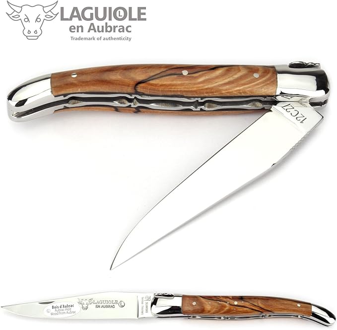 Laguiole en Aubrac Handmade Knife 12 cm Double platines L0712WAIF Aubrac Beech Wood Handle, Blade and bolsters Stainless Steel Shiny