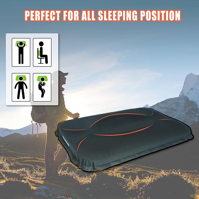 OPENROAD Self Inflating Camping Pillow, Compressible Foam Travel Pillow, Ergonomic Camp Pillow Provides Comfortable Support for The Neck. Compact and Lightweight for Camping, Hiking and Backpacking.