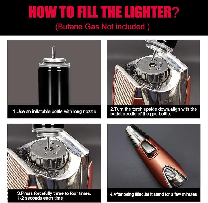 JOBON Pocket Torch Lighter, Gift Idea (Butane Free), Professional Reusable Single Jet Flame Gas Lighter, Kitchen BBQ Camping Candle (Rose Gold)