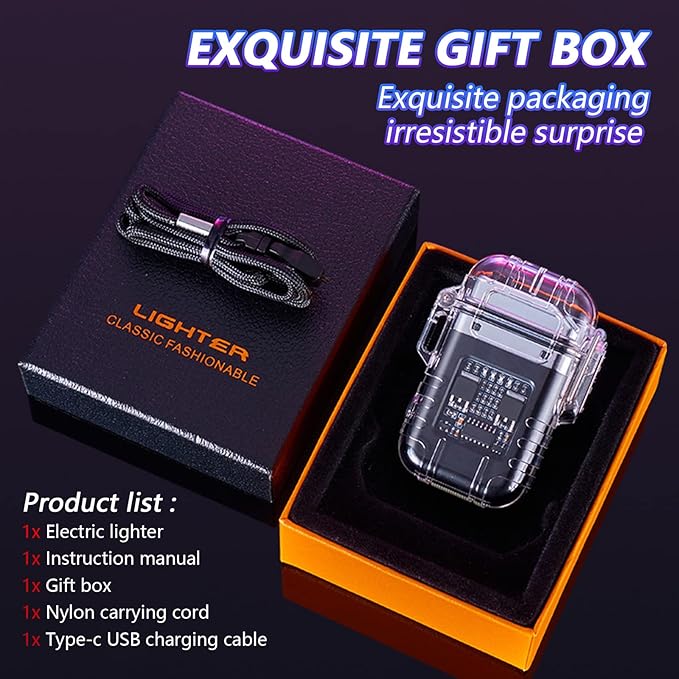 BABOBIU Electric Lighter Plasma Lighter Flameless Windproof Waterproof USB Rechargeable Lighter with Type-C Fast Charging Gift for Men, Boyfriend, Husband (Black)