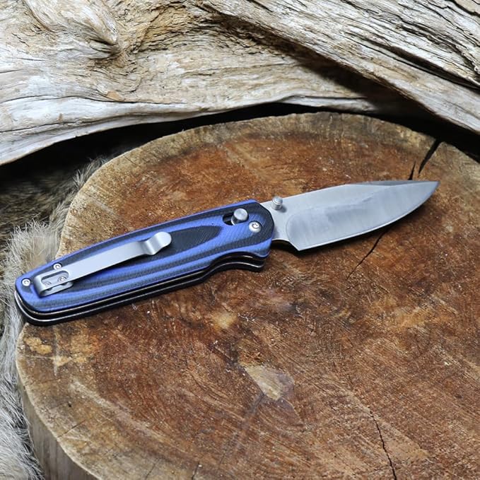 WHISKEY BENT HAT CO. Catch Pin Lock Folding Pocket Knife w/Clip Drop Point Blade Thumbstud Opening 440C Stainless Steel (Squall, 4.5" - Closed Length)