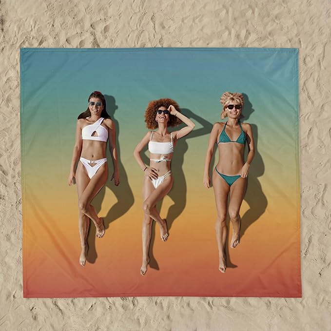 Extra Large Beach Blanket Waterproof Sandproof, Polyester Oversized Beach Mat for 8 Adults w/Stakes and Sand Pocket, Quick Drying & Lightweight Picnic Blanket Beach Essential Accessory Must Haves