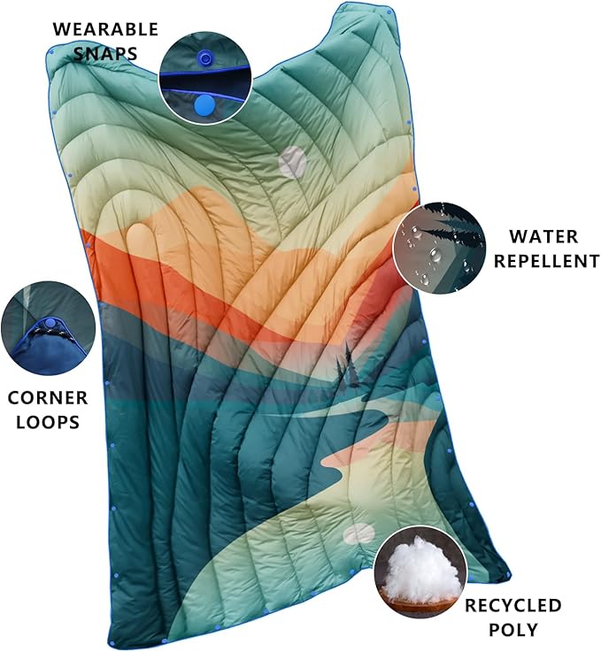Camping Blanket,Lightweight Down Alternative Puffy Printed Camping Blanket Packable Outdoor Blanket for Camping,Traveling, Stadium, Hiking, Picnics