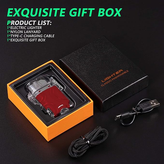 BABOBIU Electric Lighter Plasma Lighter Windproof Flameless Rechargeable Lighter with Type-C Fast Charging Gift for Men, Boyfriend, Husband (Red)