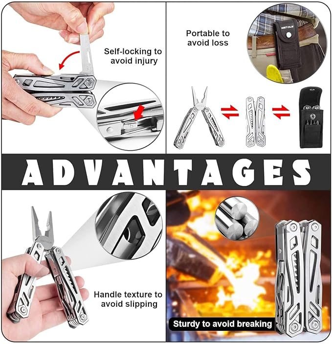 WETOLS Multitool Needle Nose Pliers,21-in-1 Stainless Steel Multi Tool Pocket Knife with Screwdriver Sleeve,Self-locking Survival Knife with EDC Pouch-Great for Outdoor, Simple Repair, Camping, Hiking