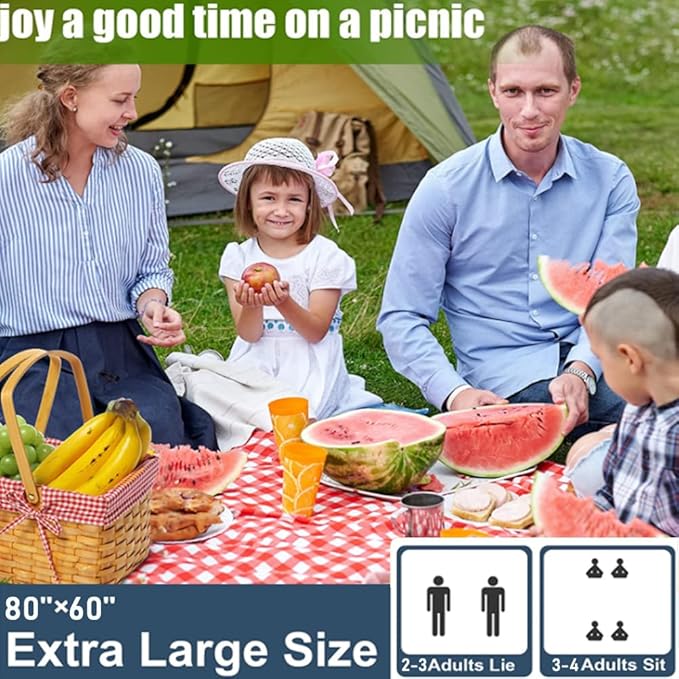 Picnic Blanket|Beach Mat|Picnic Blanket for Indoor and Outdoor, 80" x 57" Sandproof Waterproof Larger Mat for Beach, Travel, Camping, Hiking, Park Grass,Handy Mat Tote, Foldable. (Red Plaids) …