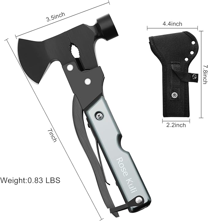 Multitool Camping Accessories Gifts for Men Dad, 18 in 1 Survival Compact Hatchet Multi Tools with Knife Axe Hammer Saw Screwdrivers Pliers Bottle Opener for Hunting Hiking Fishing