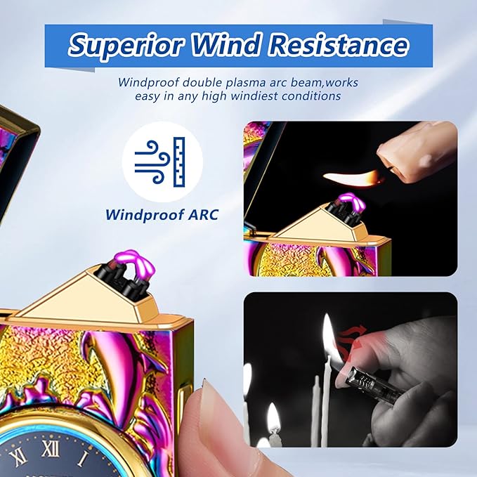 Electric Lighter Arc Windproof Flameless USB Lighter Rechargeable Electric Lighters with Safety Lock for Candle BBQ Camping Gifts for Him (Color)