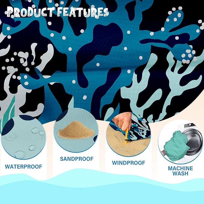 Beach Blanket Waterproof Sandproof 1-7 Adult Oversized 78 '' × 110 '' Lightweight Durable Compact Sand Free Beach Mat for Travel Camping Hiking Picnic Blanket Extra Large