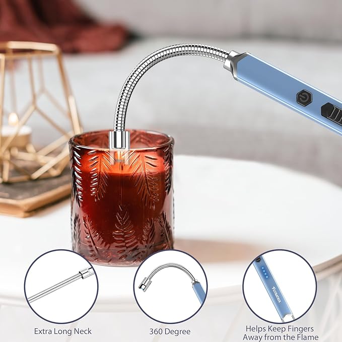 Electronic Candle Lighter Arc Windproof Flameless USB Rechargeable Electric Lighter (2 Pack - Blue)